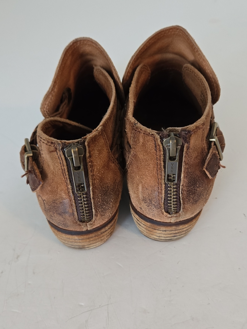 Born Sylvia Brown Suede Booties Woven Detail 7M - Picture 3 of 10